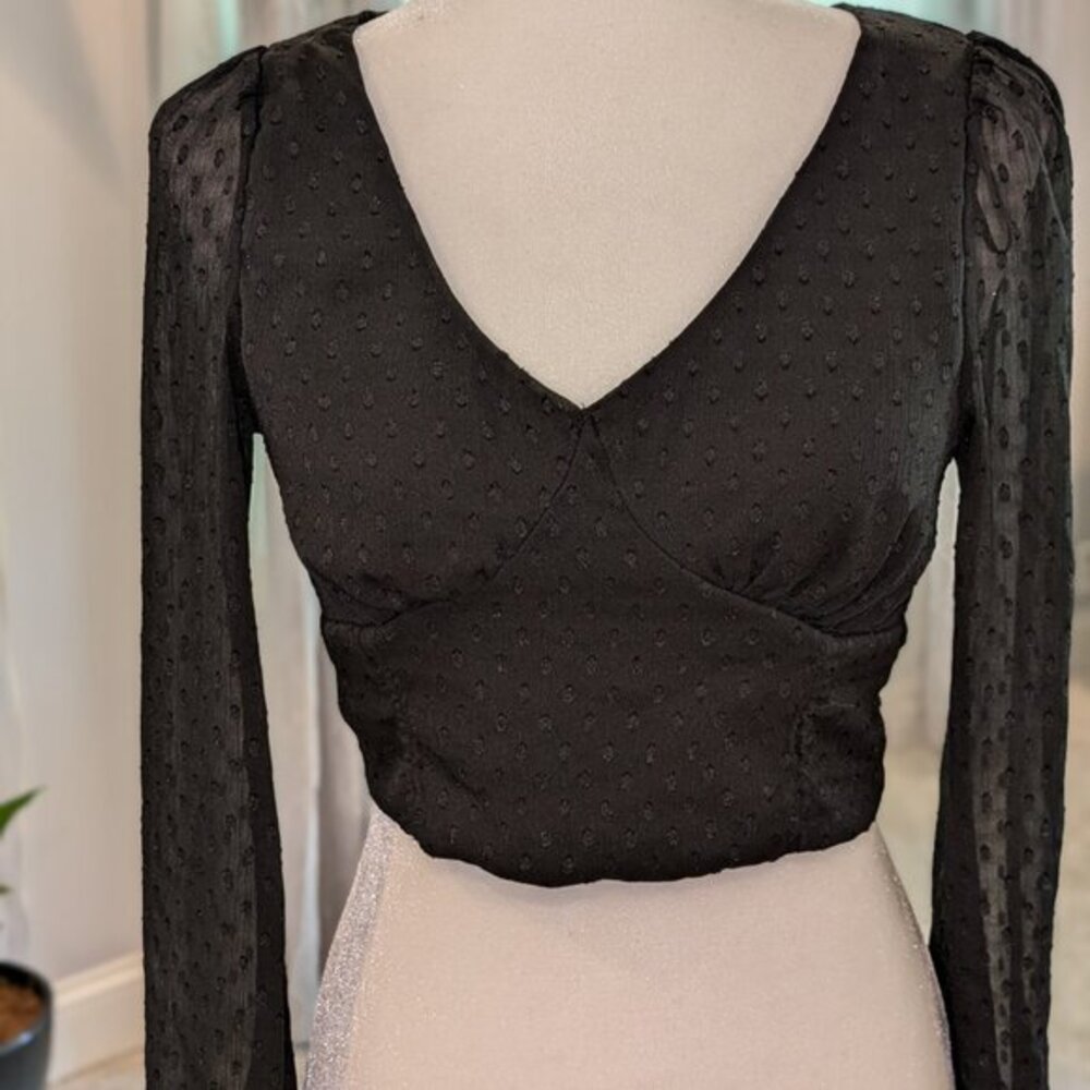 Kirious Los Angeles Long Sleeve Black Crop Open Tie Back top, Size S